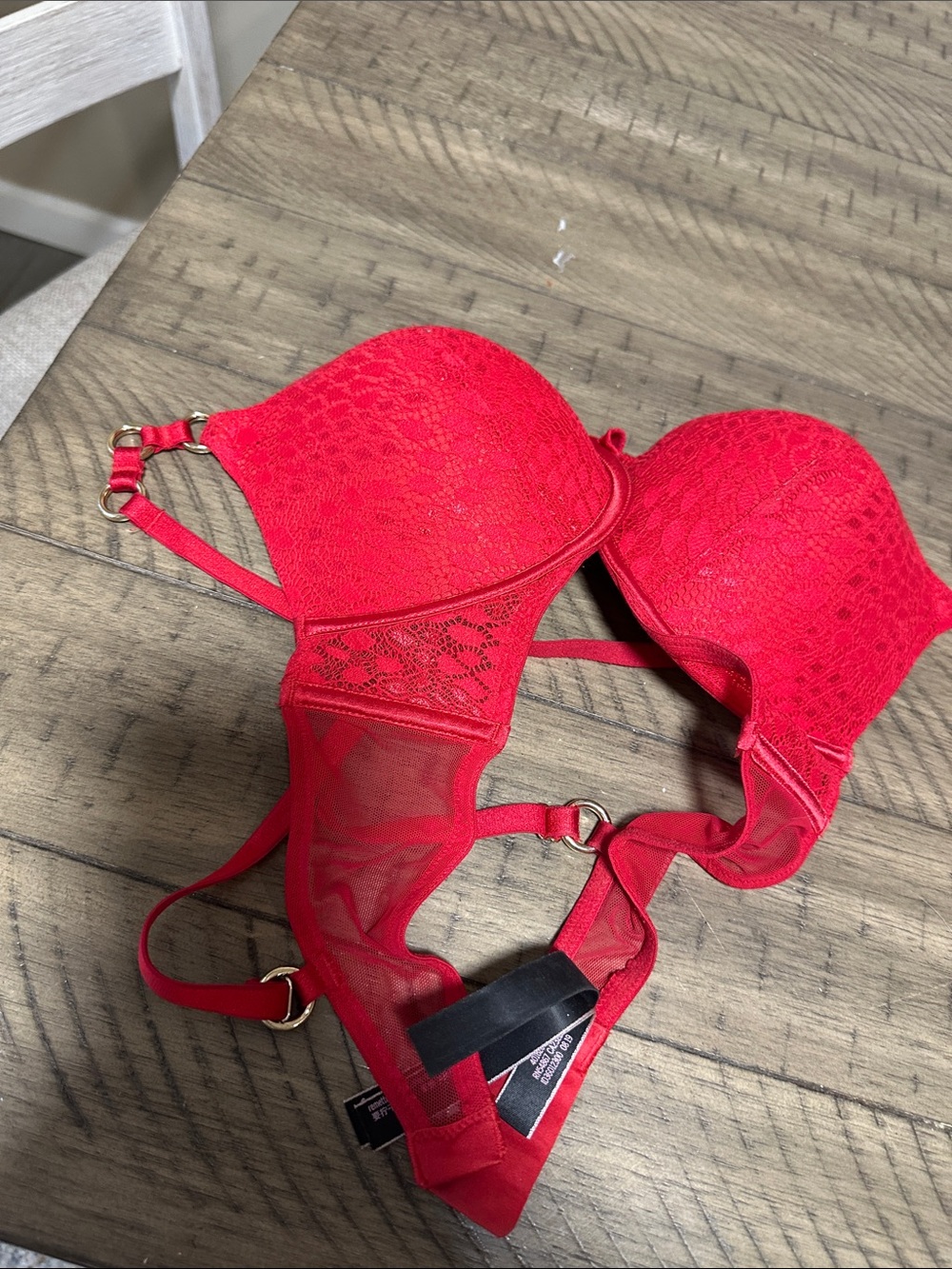 aerie Red Lace Push-Up Bra with Mesh Panels